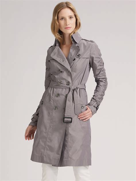 burberry brit women's grey wool blend double breasted coat|Burberry full length trench coat.